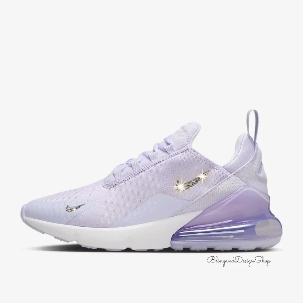 Bling Womens Nike Air Max 270 Purple Sneakers Customized With Clear Crystals